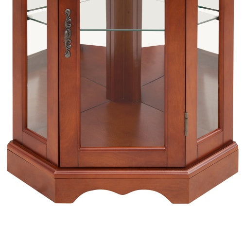 Corner Curio Cabinet With Lights, Adjustable Tempered Glass Shelves, Mirrored Back, Display Cabinet