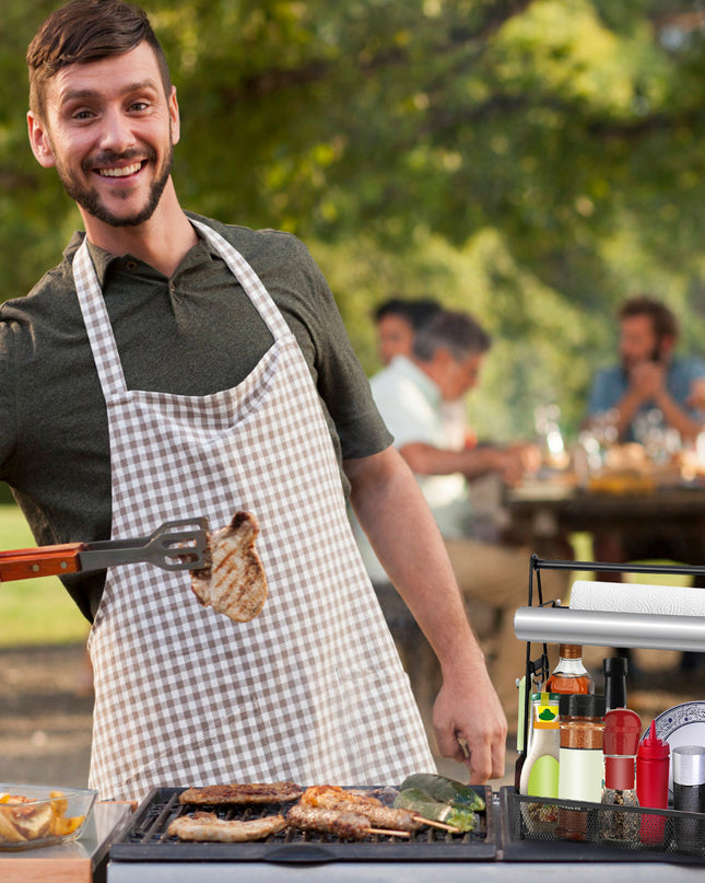 Utensil Caddy Metal Grill Caddy With Paper Towel Holders Utensil Holder For Outdoor Picnic Barbecue Camping Grilling Tools Storage Organizer Barbecue Accessories