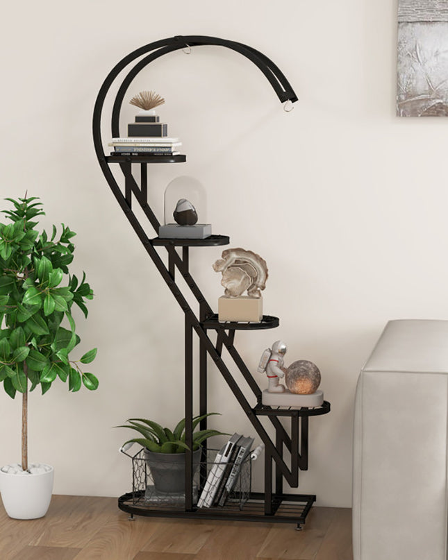 5 Tier Metal Plant Stand With Hanging Hook For Multiple Plants