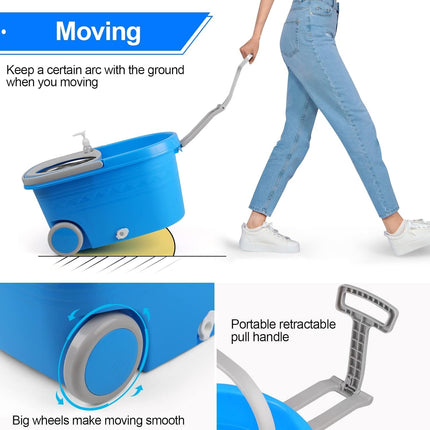 Spin Mop and Bucket Set – 360° Spinning Floor Mop with Microfiber Heads for All Hard Surfaces