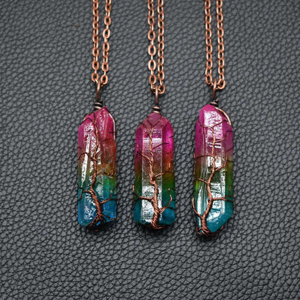 Natural Crystal Pendant Necklace – Gemstone Jewelry with Stone Column Design for Women & Men