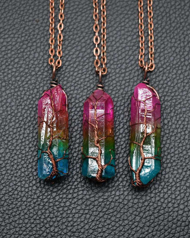 Natural Crystal Pendant Necklace – Gemstone Jewelry with Stone Column Design for Women & Men