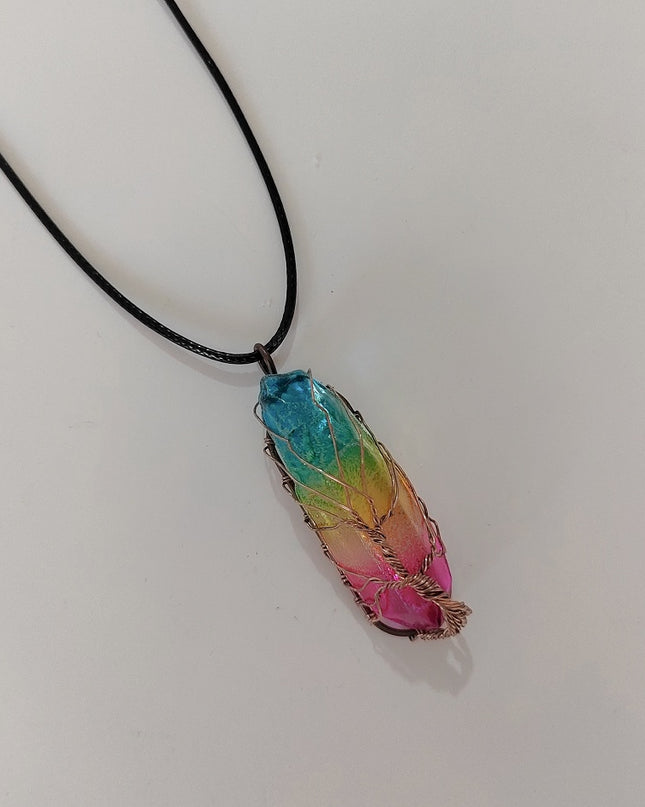 Natural Crystal Pendant Necklace – Gemstone Jewelry with Stone Column Design for Women & Men