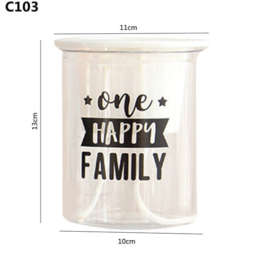 White candle with 'one happy family' text on a white background