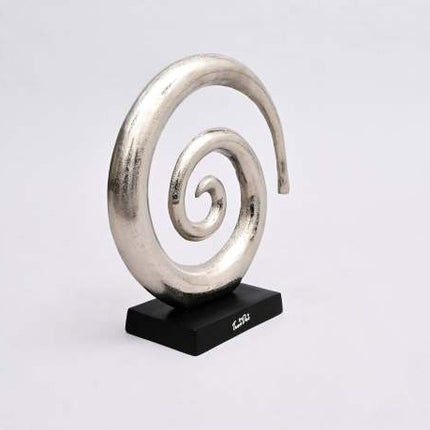 Aluminum Swirl Abstract Sculptures With Black Base  Modern Decor, Set Of 2