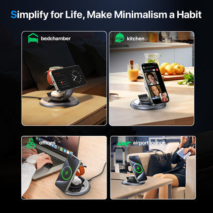 MagSafe 3-in-1 Wireless Charger – Fast Apple MagSafe Charging Station for iPhone, Watch & AirPods