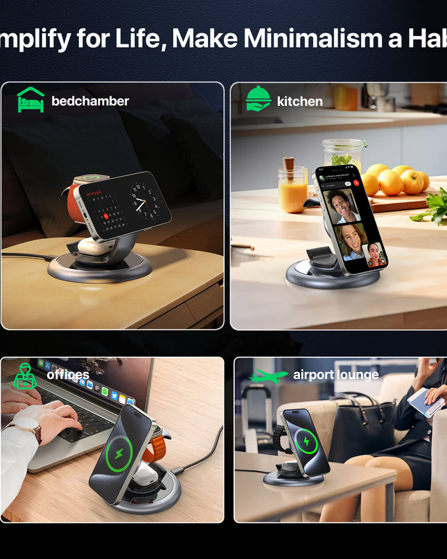 MagSafe 3-in-1 Wireless Charger – Fast Apple MagSafe Charging Station for iPhone, Watch & AirPods