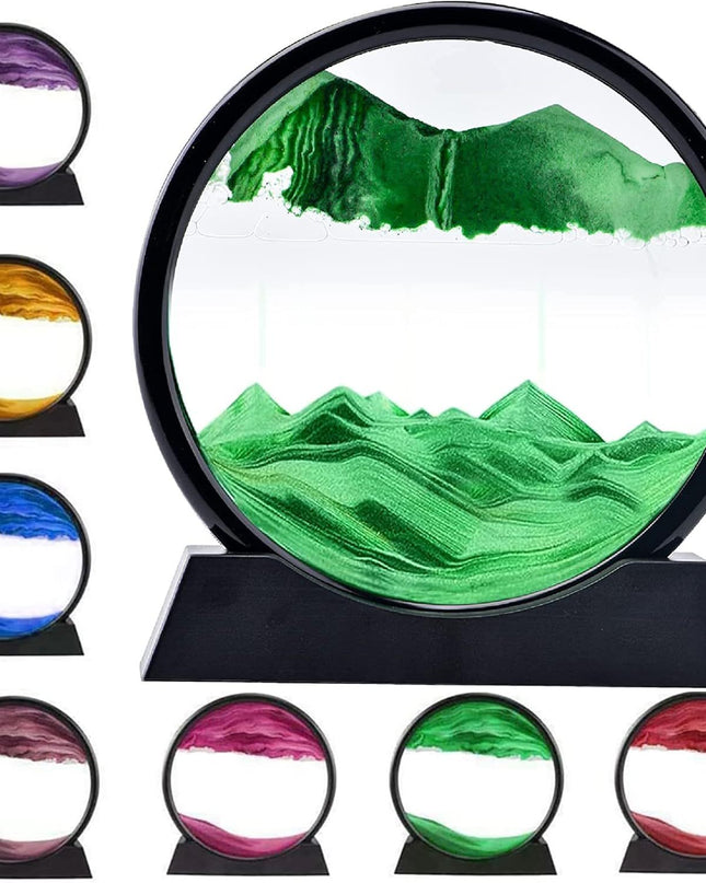 3D Dynamic Sand Art Liquid Motion, Moving Sand Art Picture Round Glass 3D Deep Sea Sandscape In Motion Display Flowing Sand Painting Relaxing Desk Toys