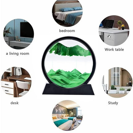 3D Dynamic Sand Art Liquid Motion, Moving Sand Art Picture Round Glass 3D Deep Sea Sandscape In Motion Display Flowing Sand Painting Relaxing Desk Toys
