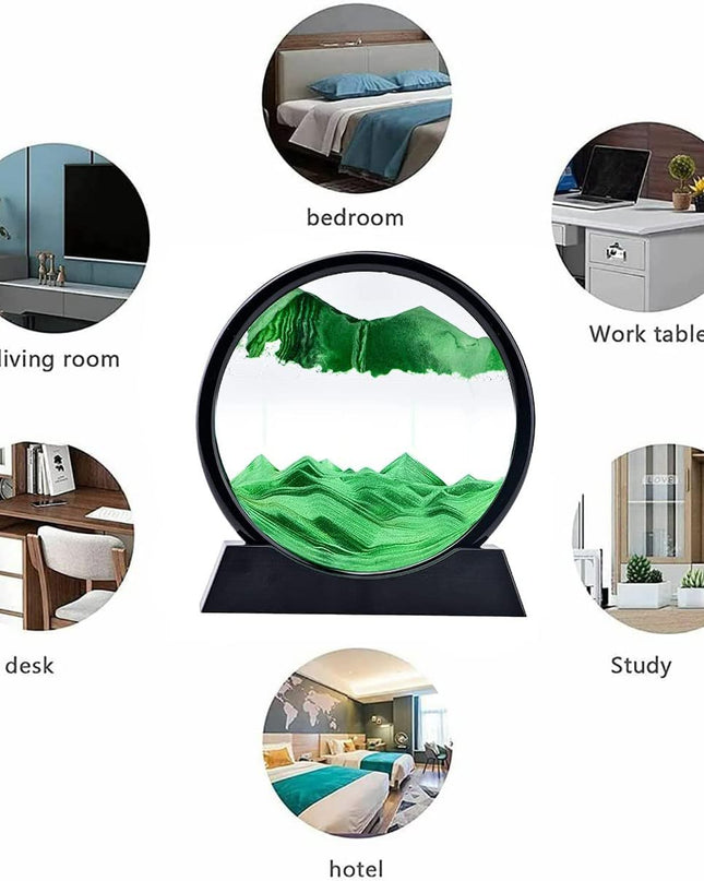 3D Dynamic Sand Art Liquid Motion, Moving Sand Art Picture Round Glass 3D Deep Sea Sandscape In Motion Display Flowing Sand Painting Relaxing Desk Toys