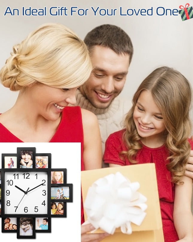 12-Picture Frame Wall Clock – Decorative Picture of a Clock Collage | Photo Frame Clock with Quartz Movement