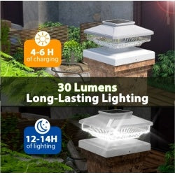6 Pack Outdoor Solar Poat Cap Lights Cold White  IP65 Waterproof For 4x4 5x5 6x6 Wood Posts In Garden Decor  White