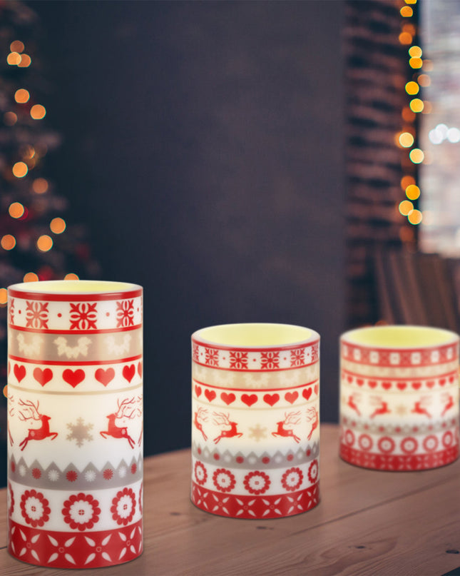 3Pack Christmas Flameless LED Candles Deer Flickering Candle Lights Pillar Candles With 3 Lighting Modes Timer Remote Control