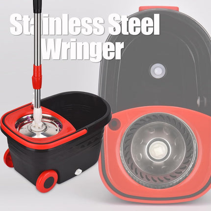 Spin Mop and Bucket Set – 360° Spinning Floor Mop with Microfiber Heads for All Hard Surfaces