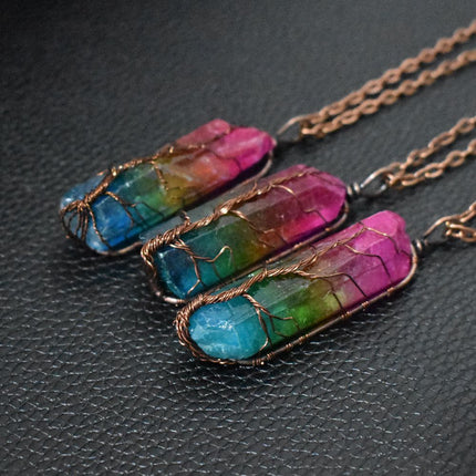 Natural Crystal Pendant Necklace – Gemstone Jewelry with Stone Column Design for Women & Men