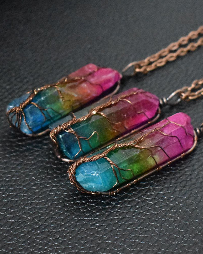 Natural Crystal Pendant Necklace – Gemstone Jewelry with Stone Column Design for Women & Men