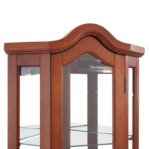 Corner Curio Cabinet With Lights, Adjustable Tempered Glass Shelves, Mirrored Back, Display Cabinet