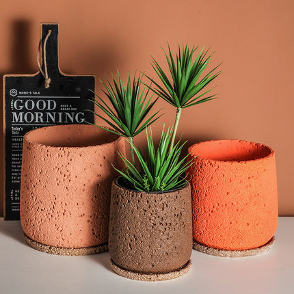 Nordic Cement Flowerpot Creative Volcanic Rock Breathable Greenery Potted Pot With Tray Flowerpot