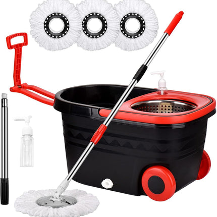 Spin Mop and Bucket Set – 360° Spinning Floor Mop with Microfiber Heads for All Hard Surfaces