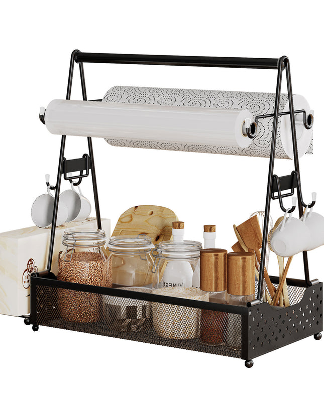 Utensil Caddy Metal Grill Caddy With Paper Towel Holders Utensil Holder For Outdoor Picnic Barbecue Camping Grilling Tools Storage Organizer Barbecue Accessories