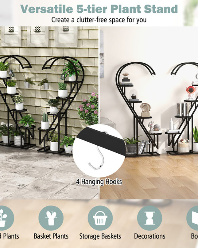 5 Tier Metal Plant Stand With Hanging Hook For Multiple Plants