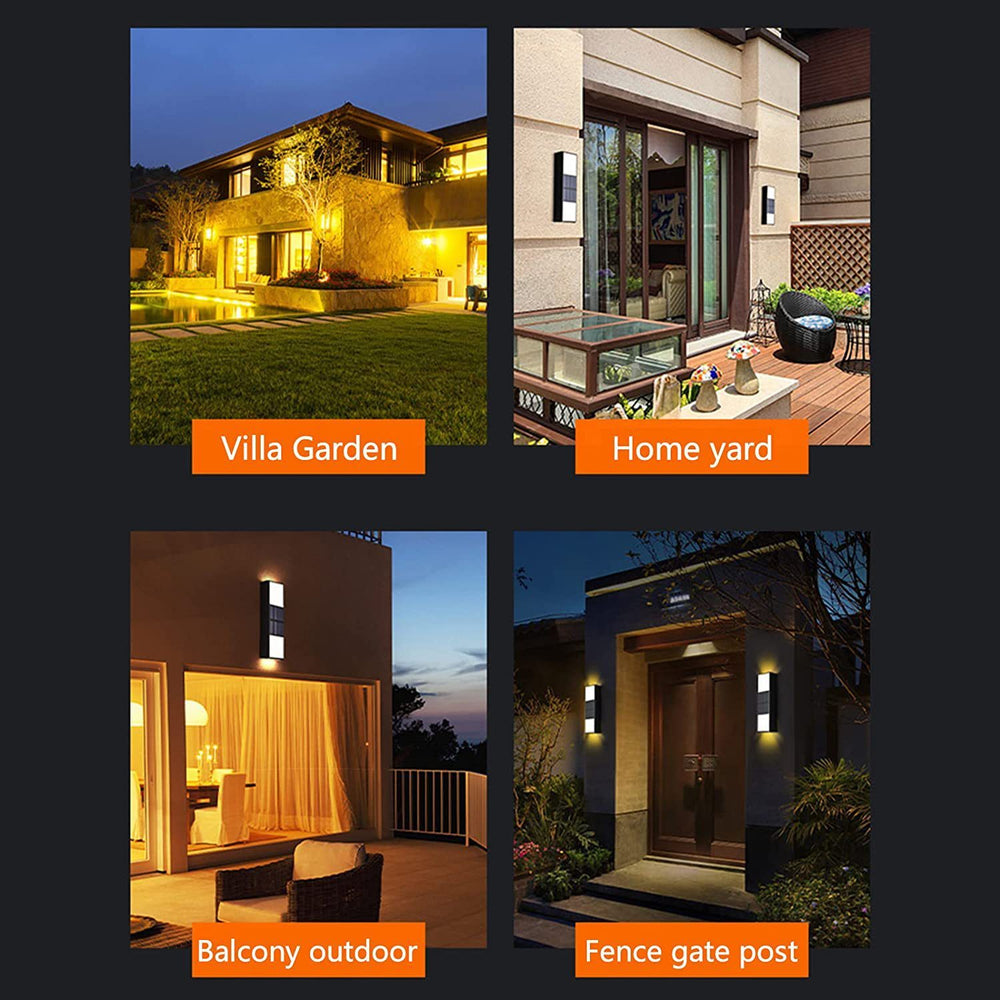 Collage of outdoor living spaces with labeled sections for 'Villa Garden', 'Home yard', 'Balcony outdoor', and 'Fence gate post'.