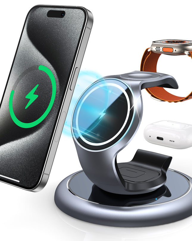 MagSafe 3-in-1 Wireless Charger – Fast Apple MagSafe Charging Station for iPhone, Watch & AirPods