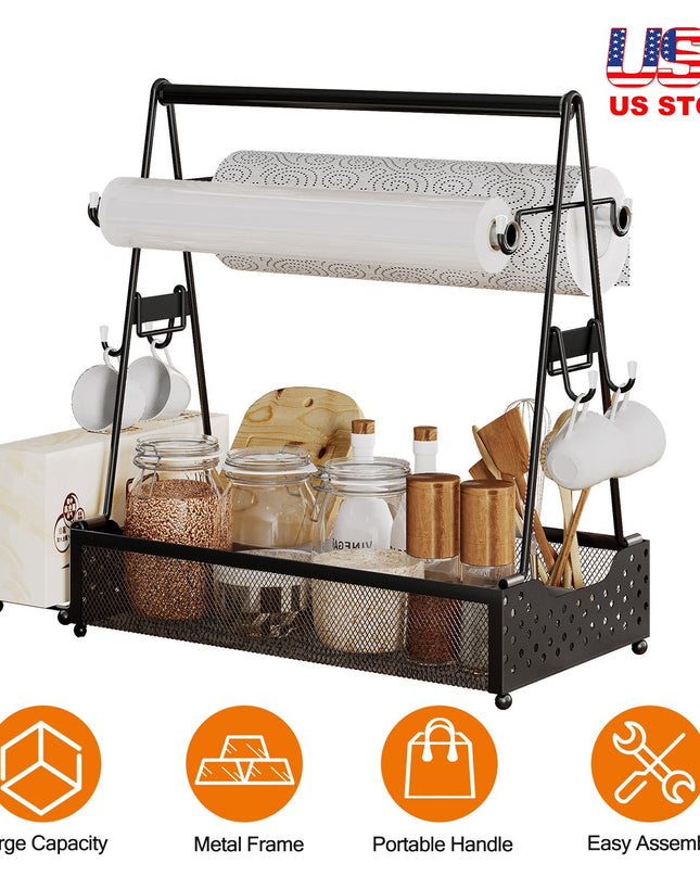 Utensil Caddy Metal Grill Caddy With Paper Towel Holders Utensil Holder For Outdoor Picnic Barbecue Camping Grilling Tools Storage Organizer Barbecue Accessories