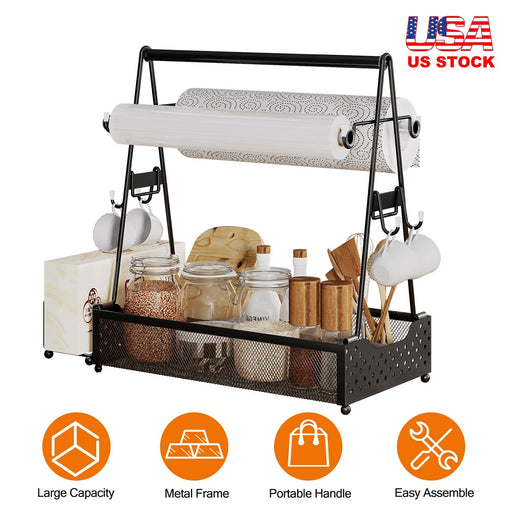 Kitchen storage rack with various items on a white background, featuring 'USA US Stock' text.