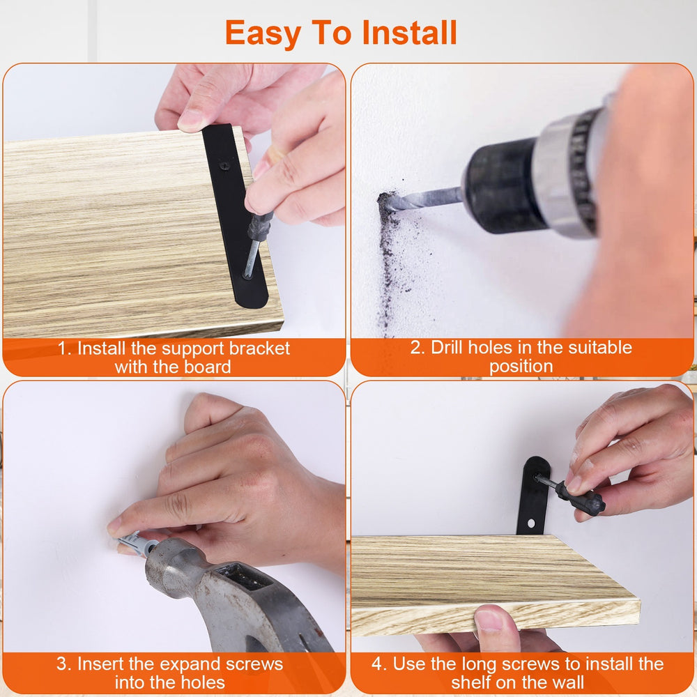 Floating Wall Shelves displaying decorative items, plants, and photos for modern home decor and storage solutions.