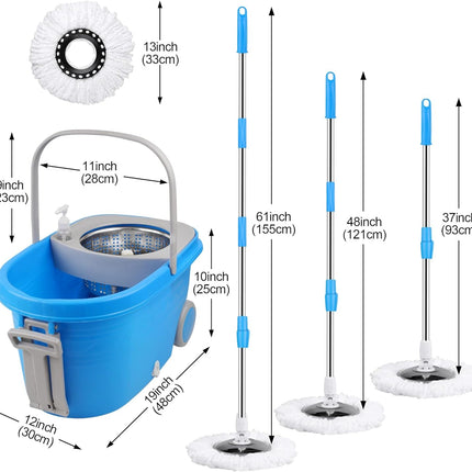 Spin Mop and Bucket Set – 360° Spinning Floor Mop with Microfiber Heads for All Hard Surfaces
