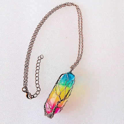 Natural Crystal Pendant Necklace – Gemstone Jewelry with Stone Column Design for Women & Men