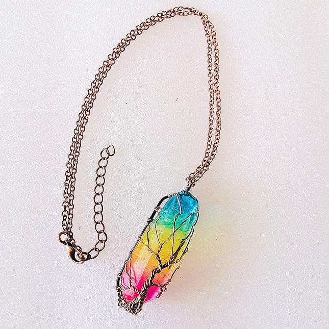 Natural Crystal Pendant Necklace – Gemstone Jewelry with Stone Column Design for Women & Men
