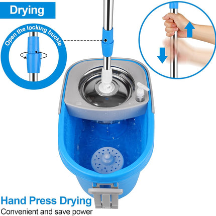 Spin Mop and Bucket Set – 360° Spinning Floor Mop with Microfiber Heads for All Hard Surfaces