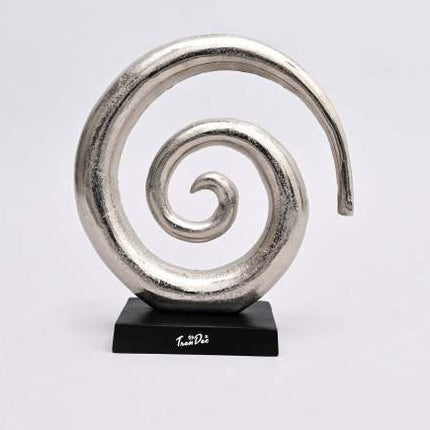 Aluminum Swirl Abstract Sculptures With Black Base  Modern Decor, Set Of 2