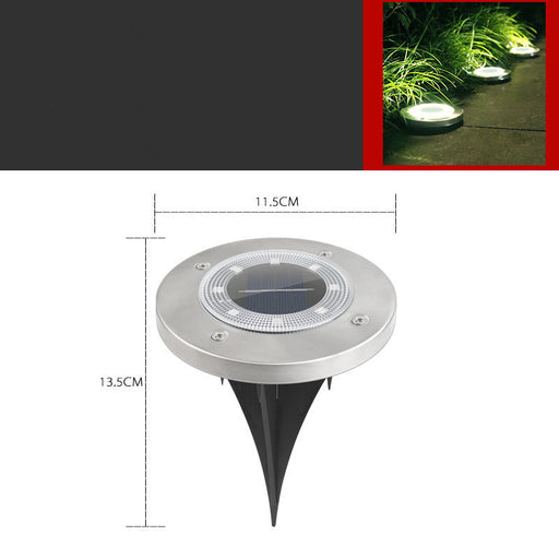 Garden light with dimensions and inset showing lights in grass