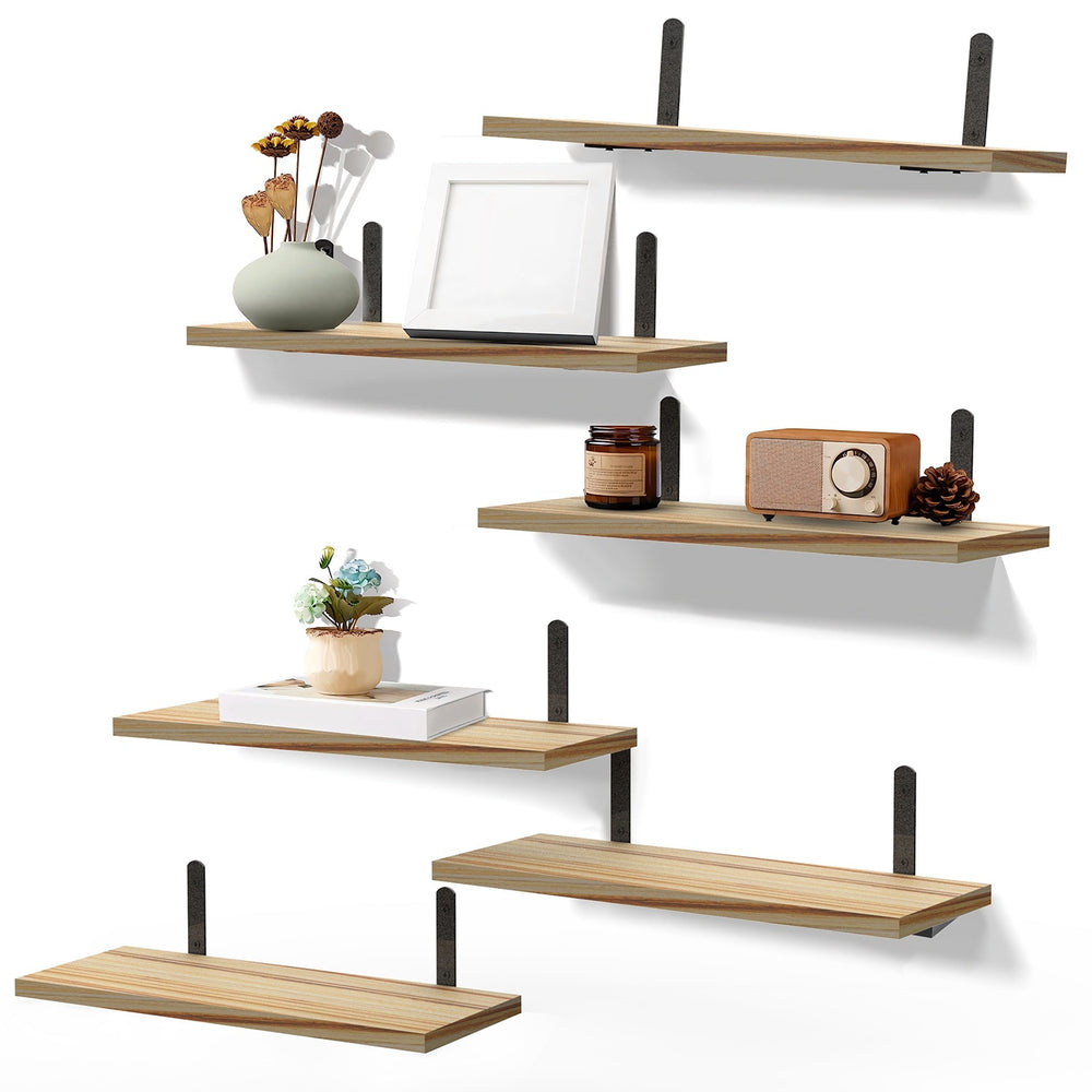 Floating Wall Shelves displaying decorative items, plants, and photos for modern home decor and storage solutions.