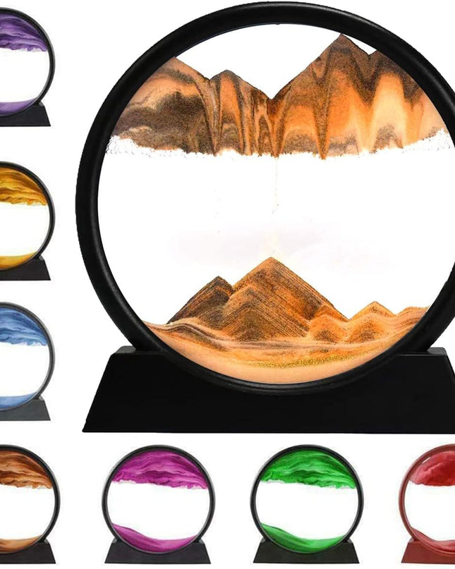3D Dynamic Sand Art Liquid Motion, Moving Sand Art Picture Round Glass 3D Deep Sea Sandscape In Motion Display Flowing Sand Painting Relaxing Desk Toys