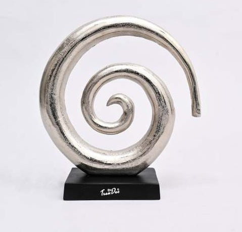Aluminum Swirl Abstract Sculptures With Black Base  Modern Decor, Set Of 2
