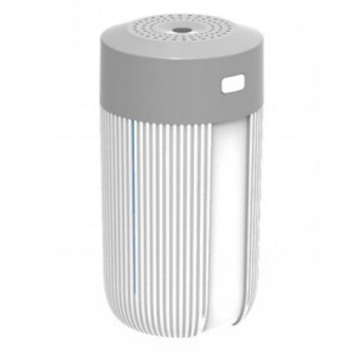 Gray cylindrical air purifier on a white background
