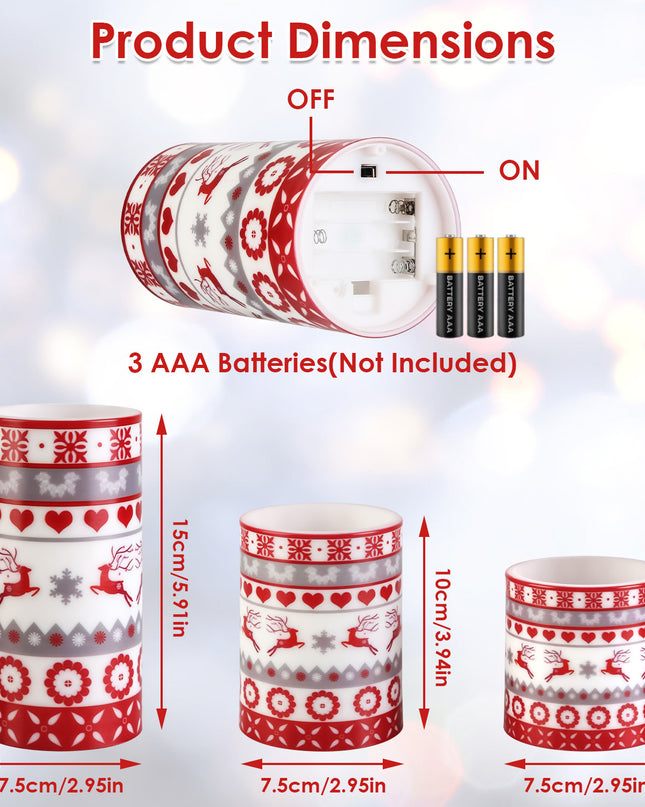3Pack Christmas Flameless LED Candles Deer Flickering Candle Lights Pillar Candles With 3 Lighting Modes Timer Remote Control