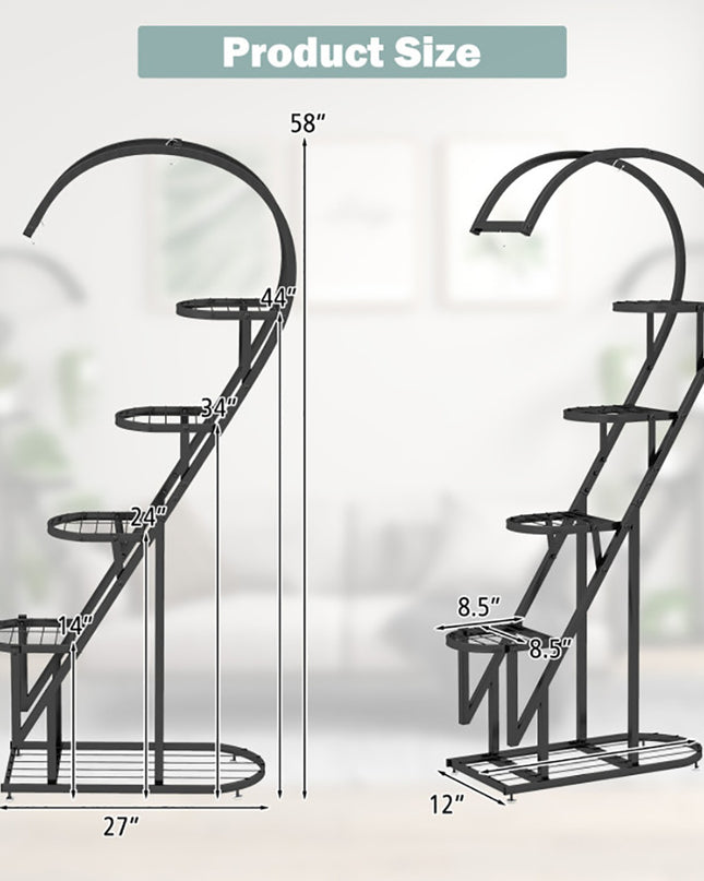 5 Tier Metal Plant Stand With Hanging Hook For Multiple Plants