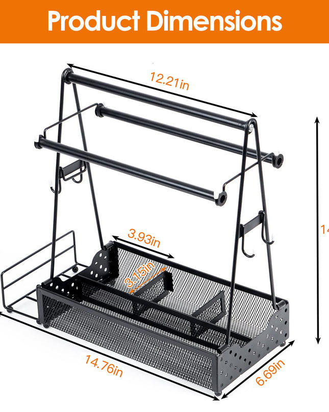 Utensil Caddy Metal Grill Caddy With Paper Towel Holders Utensil Holder For Outdoor Picnic Barbecue Camping Grilling Tools Storage Organizer Barbecue Accessories