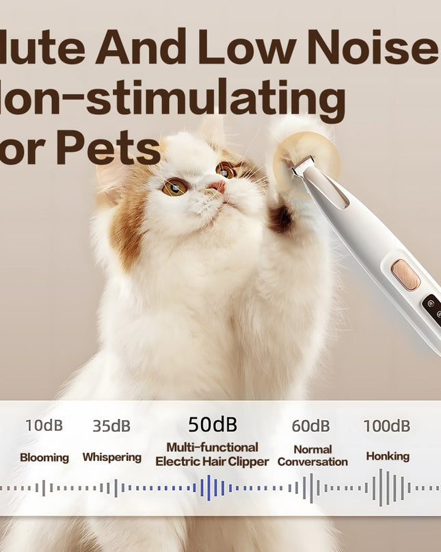 Rechargeable Pet Paw Trimmer – Quiet Electric Hair Clippers for Dogs & Cats, Waterproof Grooming Tool with LED for Precision Trimming