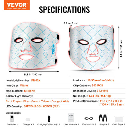 VEVOR 7-Color Red Light Therapy Mask