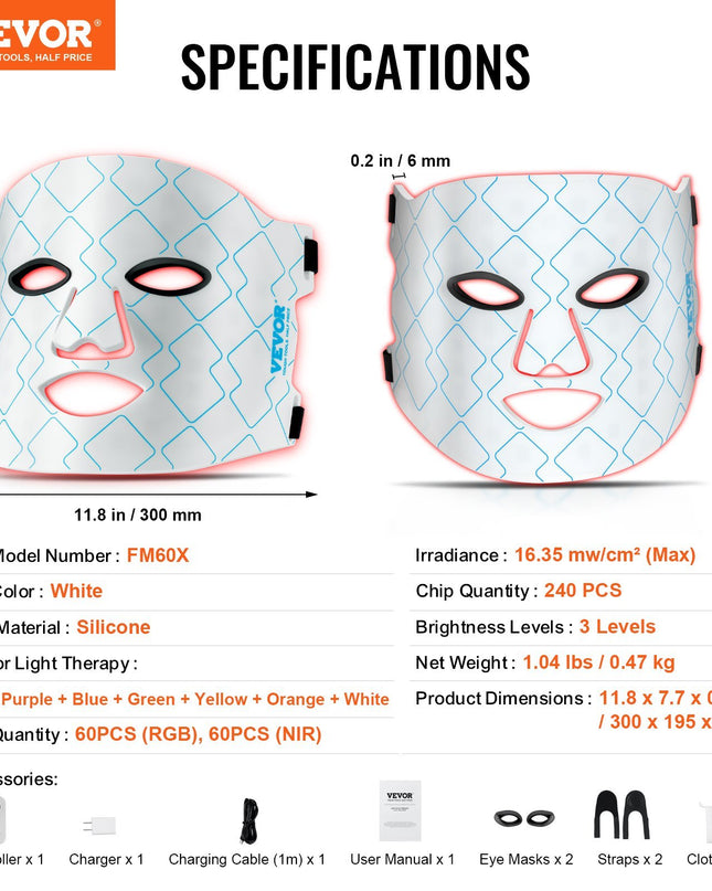 VEVOR 7-Color Red Light Therapy Mask