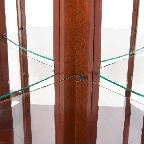Corner Curio Cabinet With Lights, Adjustable Tempered Glass Shelves, Mirrored Back, Display Cabinet